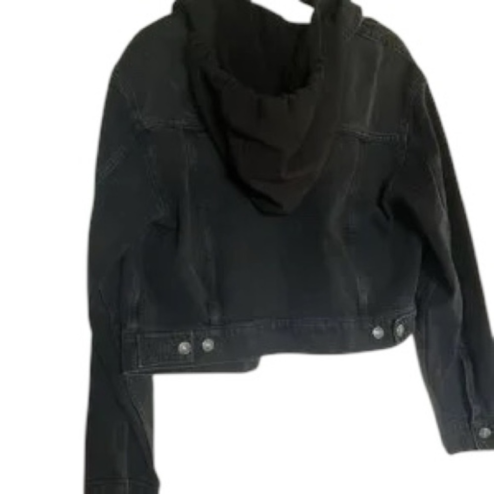 We The Free by Free People Black Washed Hooded Denim Jacket Jean Hoodie - Picture 7 of 8